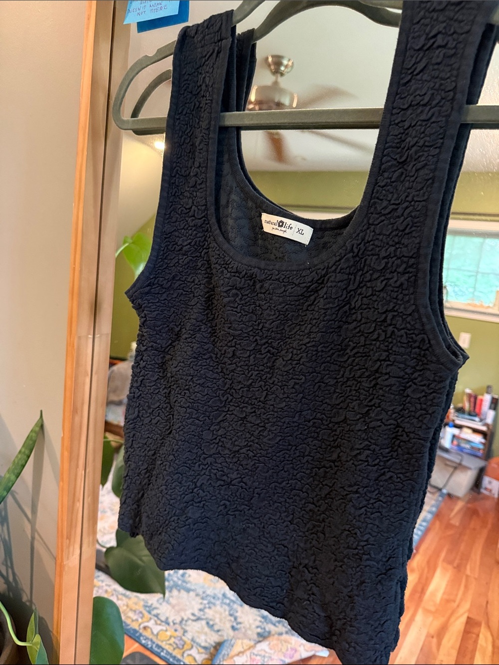 NATURAL LIFE Black Textured Scoop Neck Tank